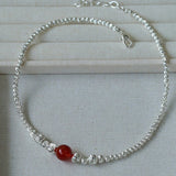 Graduated Silver Bean Red Black Agate Necklace-Gembea Jewelry