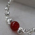 Graduated Silver Bean Red Black Agate Necklace-Gembea Jewelry