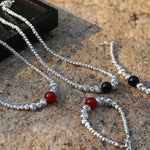Graduated Silver Bean Red Black Agate Necklace-Gembea Jewelry