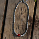 Graduated Silver Bean Red Black Agate Necklace-Gembea Jewelry