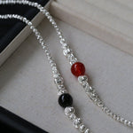 Graduated Silver Bean Red Black Agate Necklace-Gembea Jewelry