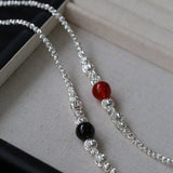 Graduated Silver Bean Red Black Agate Necklace-Gembea Jewelry