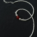 Graduated Silver Bean Red Black Agate Necklace-Gembea Jewelry
