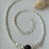 Graduated Silver Bean Red Black Agate Necklace-Gembea Jewelry