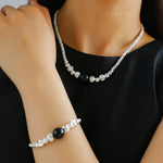 Graduated Silver Bean Red Black Agate Necklace-Gembea Jewelry