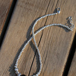 Graduated Silver Bean Red Black Agate Necklace-Gembea Jewelry