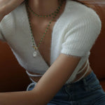 Baroque Pearl Green Agate Beaded Necklace-Gembea Jewelry