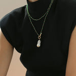Baroque Pearl Green Agate Beaded Necklace-Gembea Jewelry