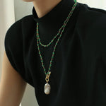 Baroque Pearl Green Agate Beaded Necklace-Gembea Jewelry