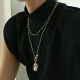Baroque Pearl Green Agate Beaded Necklace-Gembea Jewelry