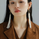 Natural Rice Pearl Long Tassel Earrings