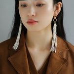 Natural Rice Pearl Long Tassel Earrings