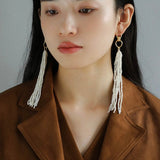 Natural Rice Pearl Long Tassel Earrings