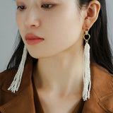 Natural Rice Pearl Long Tassel Earrings