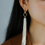 Natural Rice Pearl Long Tassel Earrings