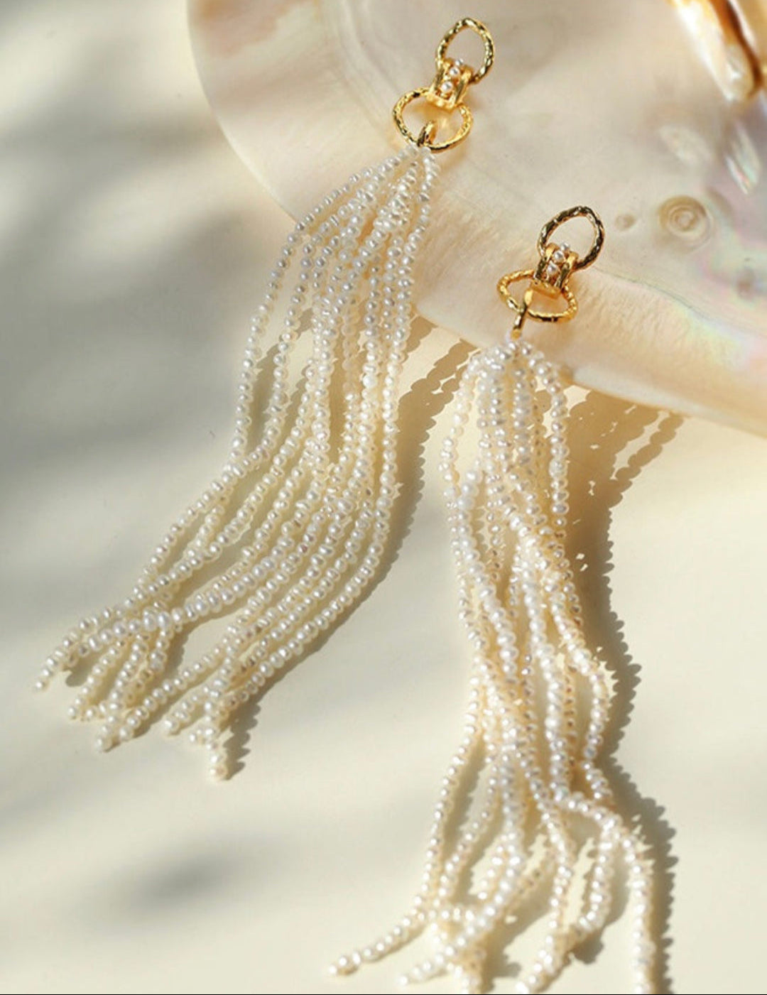 Natural Rice Pearl Long Tassel Earrings