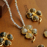 Lucky Four-leaf Clover Labradorite Charm Necklace-Gembea Jewelry