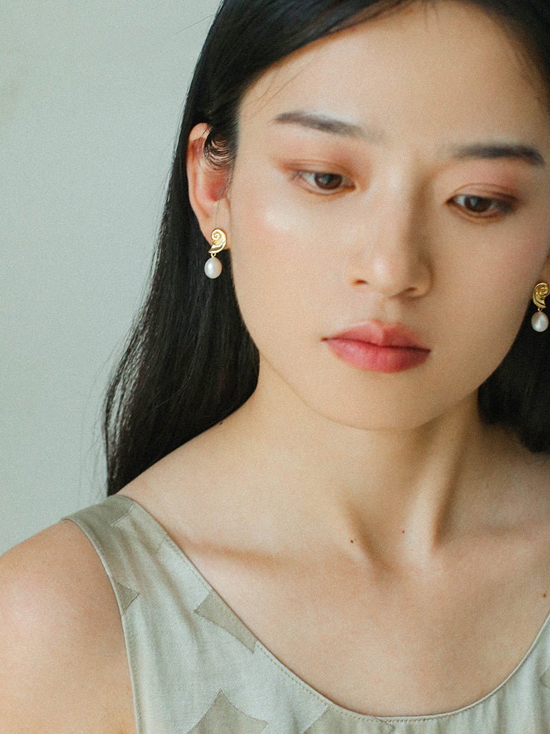 Metallic Conch Pearl Statement Drop Earrings gembea jewelry