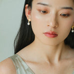 Metallic Conch Pearl Statement Drop Earrings gembea jewelry
