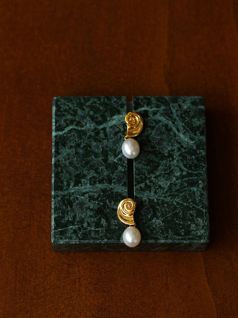 Metallic Conch Pearl Statement Drop Earrings gembea jewelry
