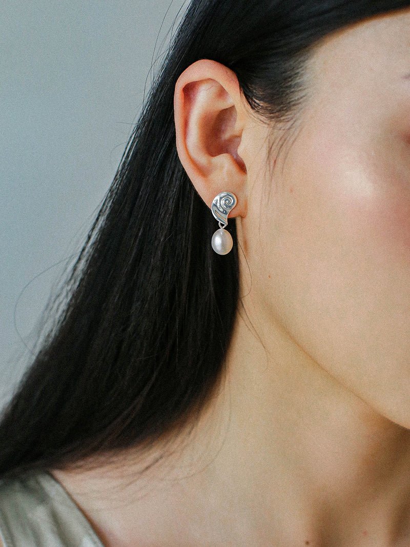Metallic Conch Pearl Statement Drop Earrings gembea jewelry