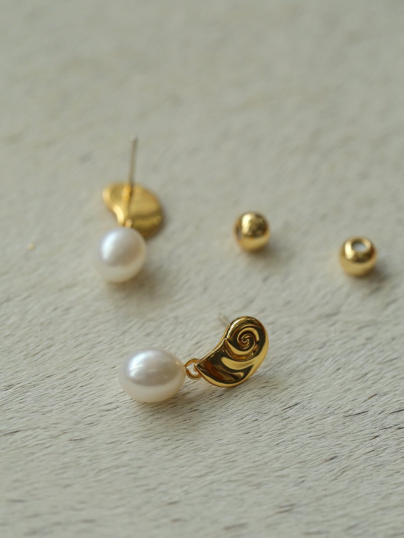Metallic Conch Pearl Statement Drop Earrings gembea jewelry