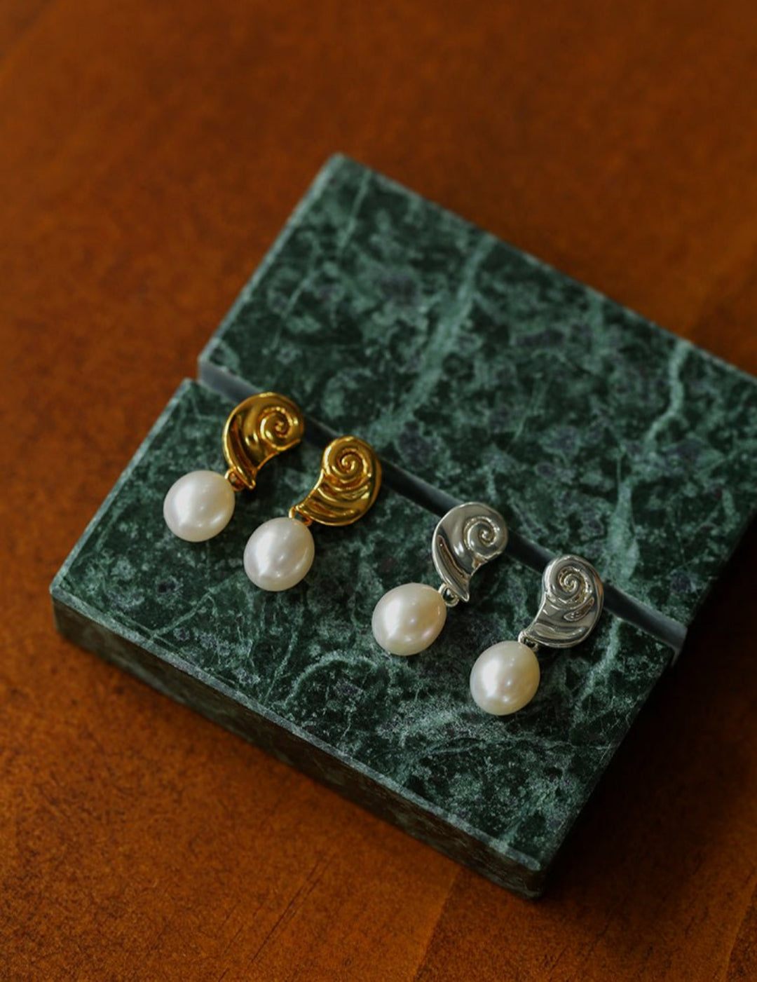 Metallic Conch Pearl Statement Drop Earrings gembea jewelry