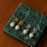 Metallic Conch Pearl Statement Drop Earrings gembea jewelry