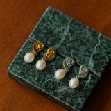 Metallic Conch Pearl Statement Drop Earrings gembea jewelry