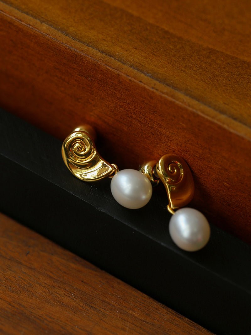 Metallic Conch Pearl Statement Drop Earrings gembea jewelry