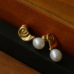 Metallic Conch Pearl Statement Drop Earrings gembea jewelry