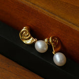 Metallic Conch Pearl Statement Drop Earrings gembea jewelry