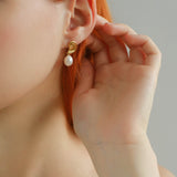 Metallic Conch Pearl Statement Drop Earrings gembea jewelry