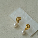 Metallic Conch Pearl Statement Drop Earrings gembea jewelry