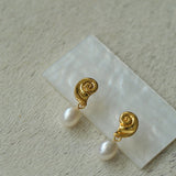 Metallic Conch Pearl Statement Drop Earrings gembea jewelry