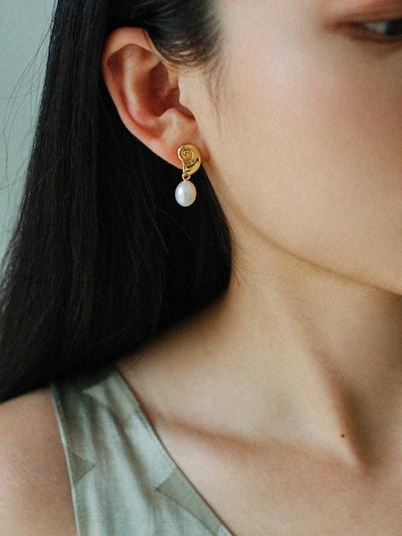 Metallic Conch Pearl Statement Drop Earrings gembea jewelry