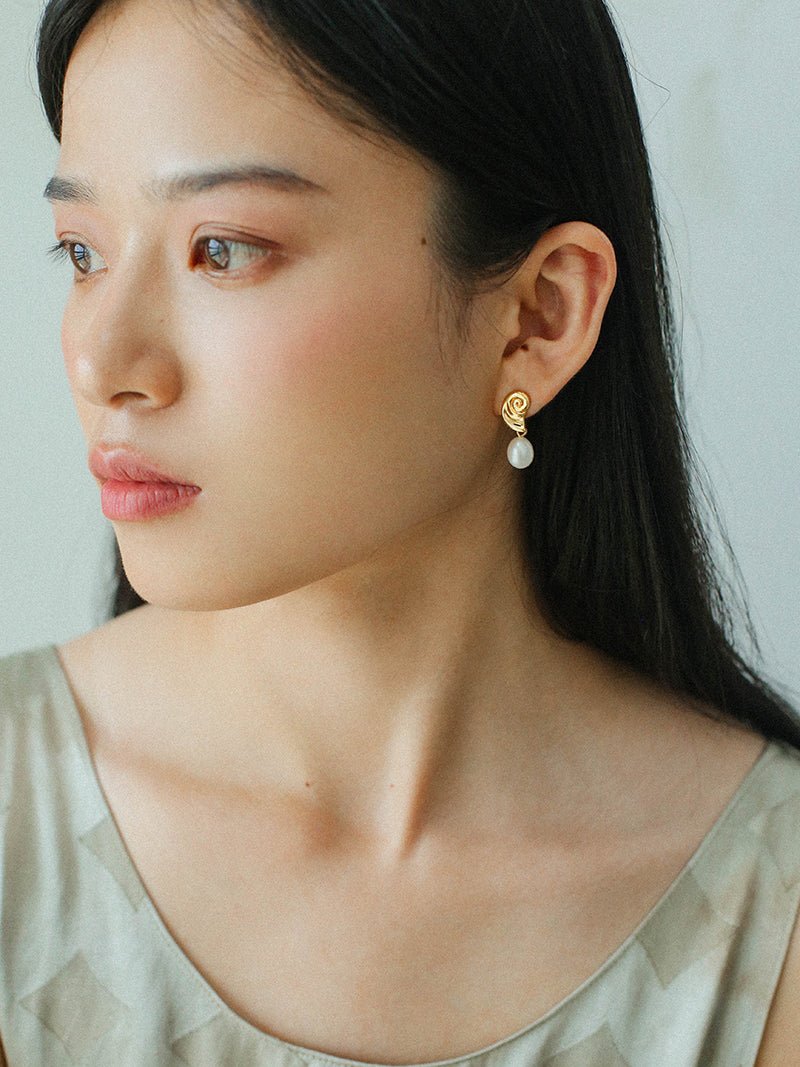 Metallic Conch Pearl Statement Drop Earrings gembea jewelry