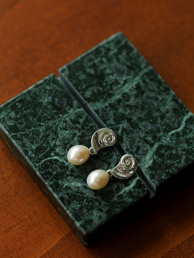 Metallic Conch Pearl Statement Drop Earrings gembea jewelry