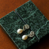 Metallic Conch Pearl Statement Drop Earrings gembea jewelry