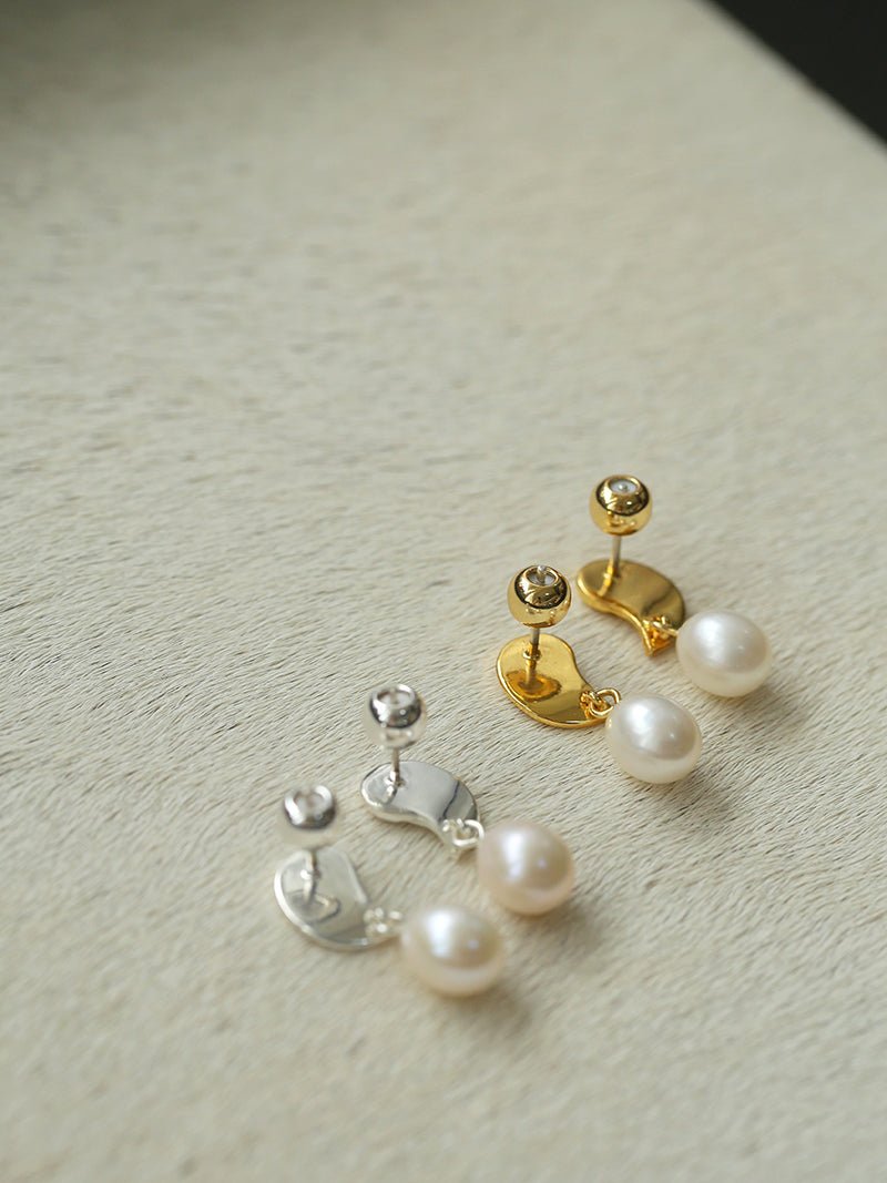 Metallic Conch Pearl Statement Drop Earrings gembea jewelry