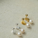 Metallic Conch Pearl Statement Drop Earrings gembea jewelry
