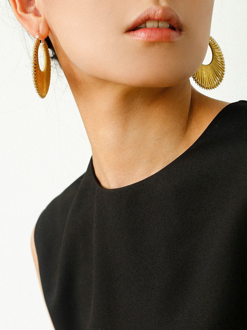 Minimalist Woven Leather Hoop Earrings-Gembea Jewelry