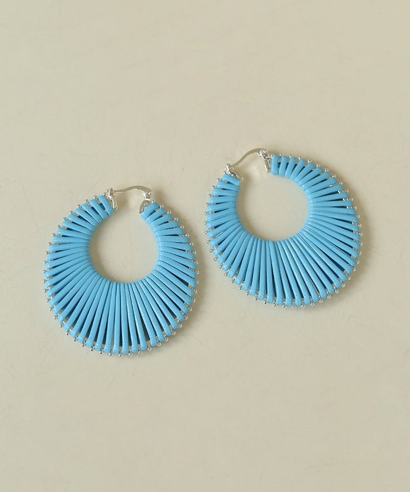 Minimalist Woven Leather Hoop Earrings-Gembea Jewelry