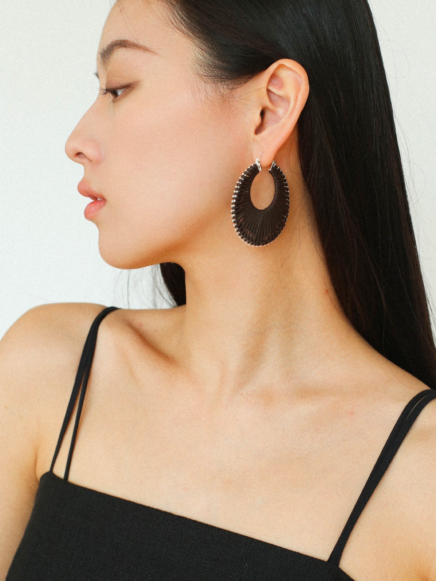 Minimalist Woven Leather Hoop Earrings-Gembea Jewelry