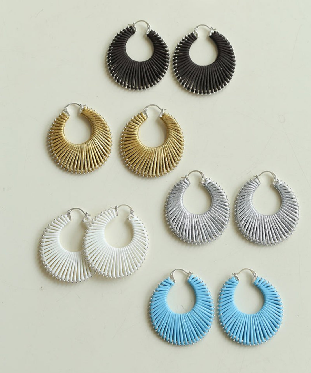 Minimalist Woven Leather Hoop Earrings-Gembea Jewelry