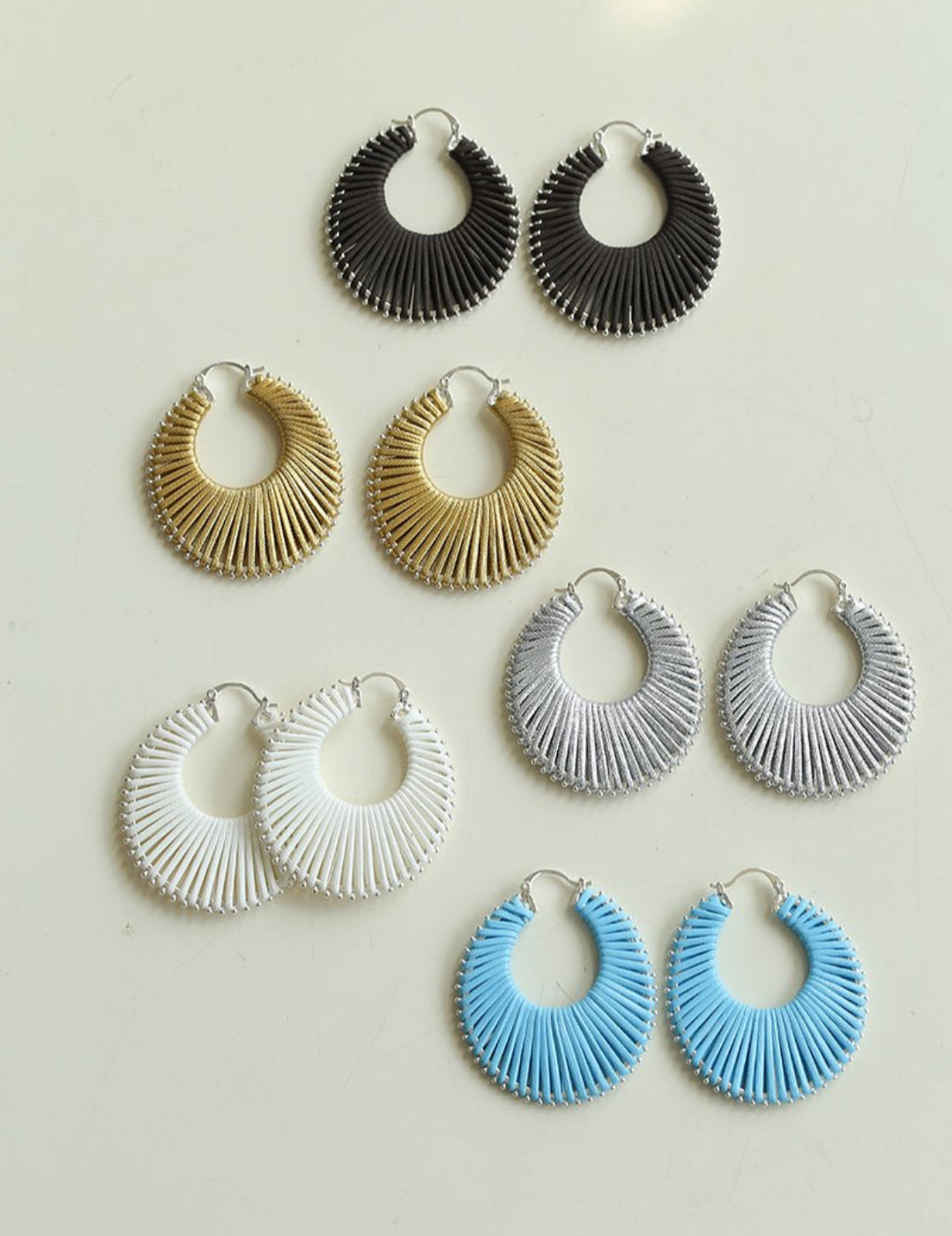 Minimalist Woven Leather Hoop Earrings-Gembea Jewelry