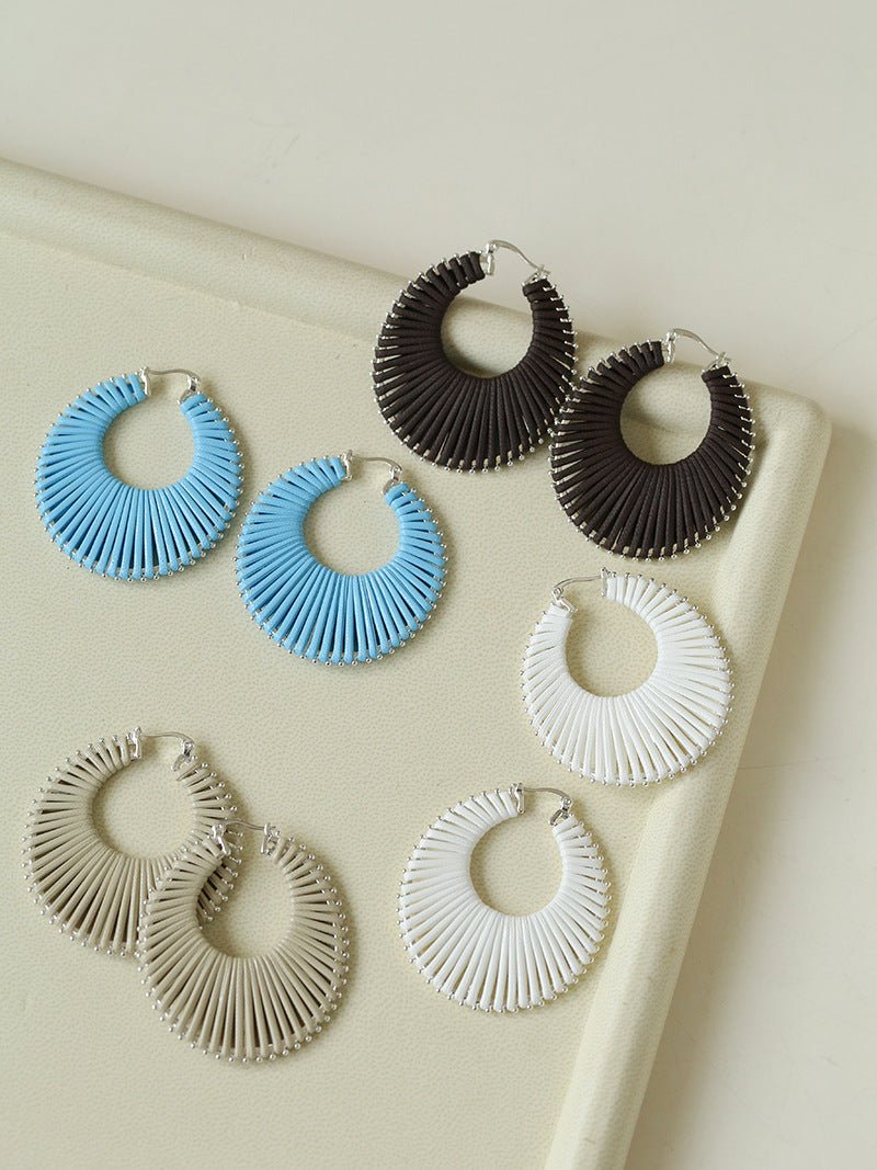 Minimalist Woven Leather Hoop Earrings-Gembea Jewelry