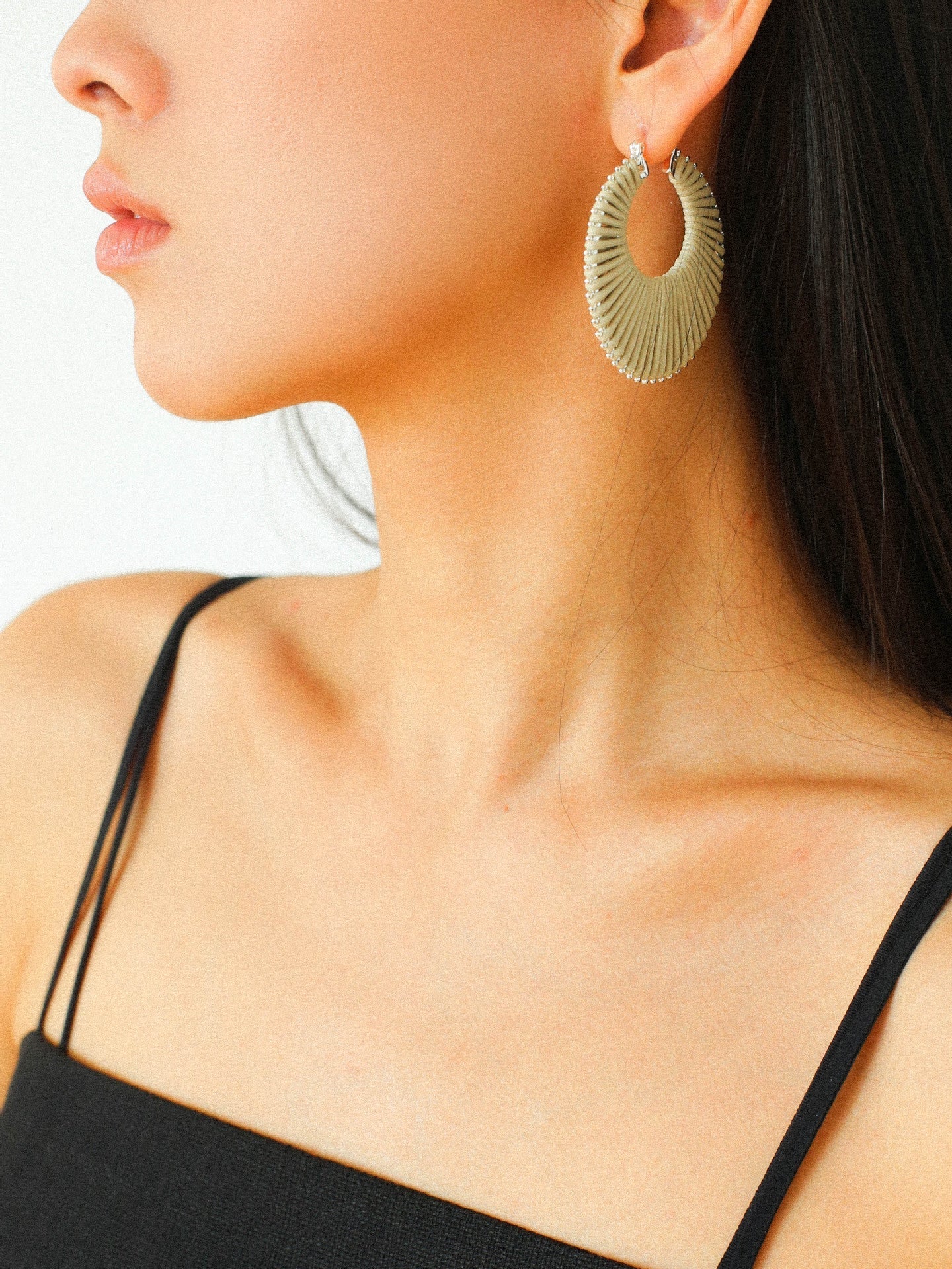 Minimalist Woven Leather Hoop Earrings-Gembea Jewelry