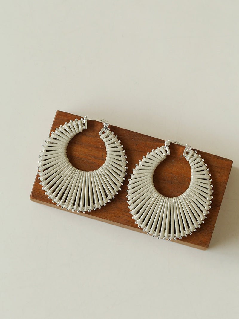 Minimalist Woven Leather Hoop Earrings-Gembea Jewelry