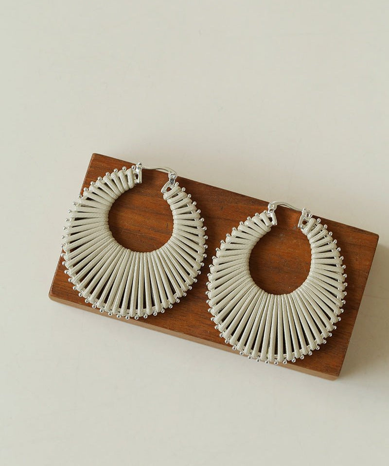 Minimalist Woven Leather Hoop Earrings-Gembea Jewelry